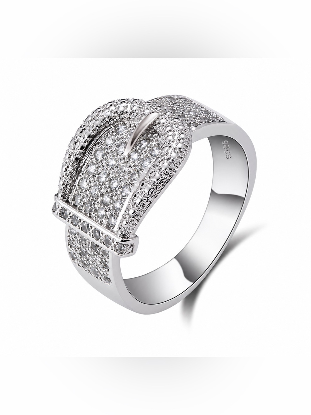 Italian Luxury Jewelry 925 Sterling Silver Buckle Inspired Grid Ring Size 8